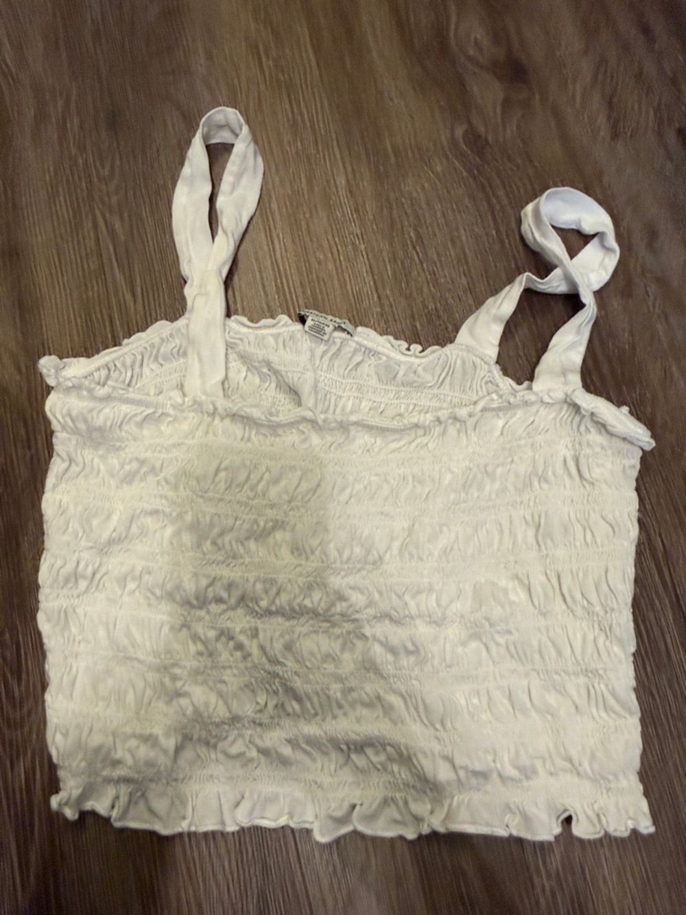 American Eagle Outfitters White Smocked Tie-Shoulder Camisole